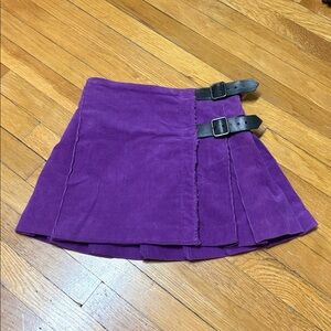 Burberry London Purple Corduroy Pleated Wrap Skirt w/ Leather Buckles (Y2K)